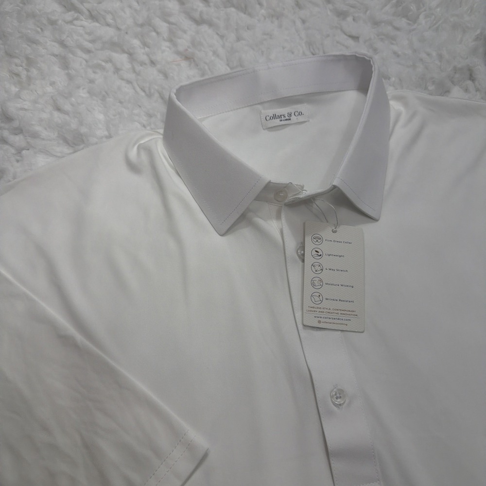 Collars and Co Firm Dress Collar Polo Shirt Mens 3XL XXXL Solid White Office New - Picture 4 of 10